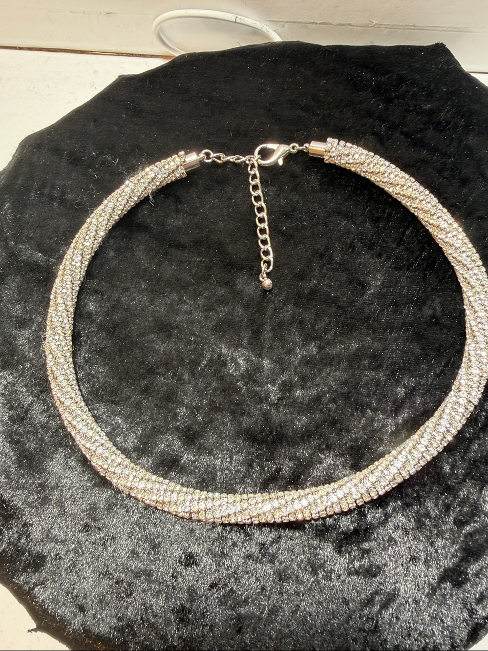 Crystal Mesh Tassel Necklace - Silver